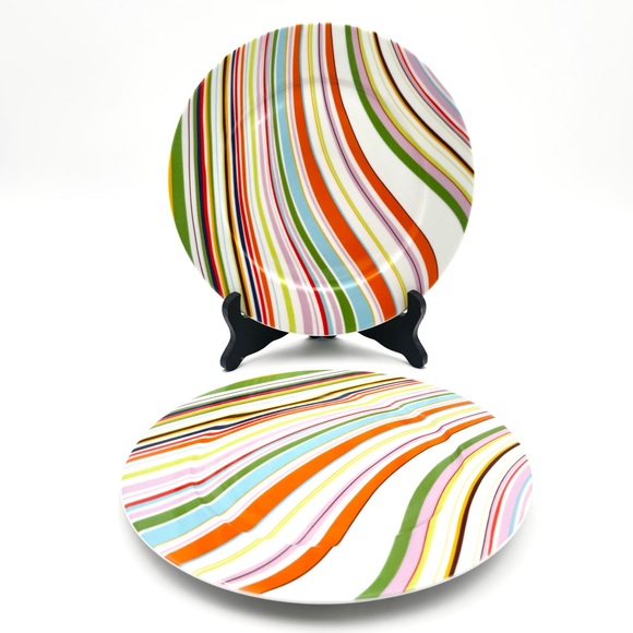 (2) Echo Design Marble Swirl Striped Salad Plates Vibrant Colors - Discontinued - Picture 1 of 6